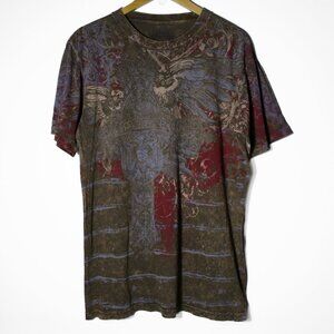 Vintage Y2K Inner Sanctum Distressed Grunge Acid Wash Heraldic Crest & Wings M